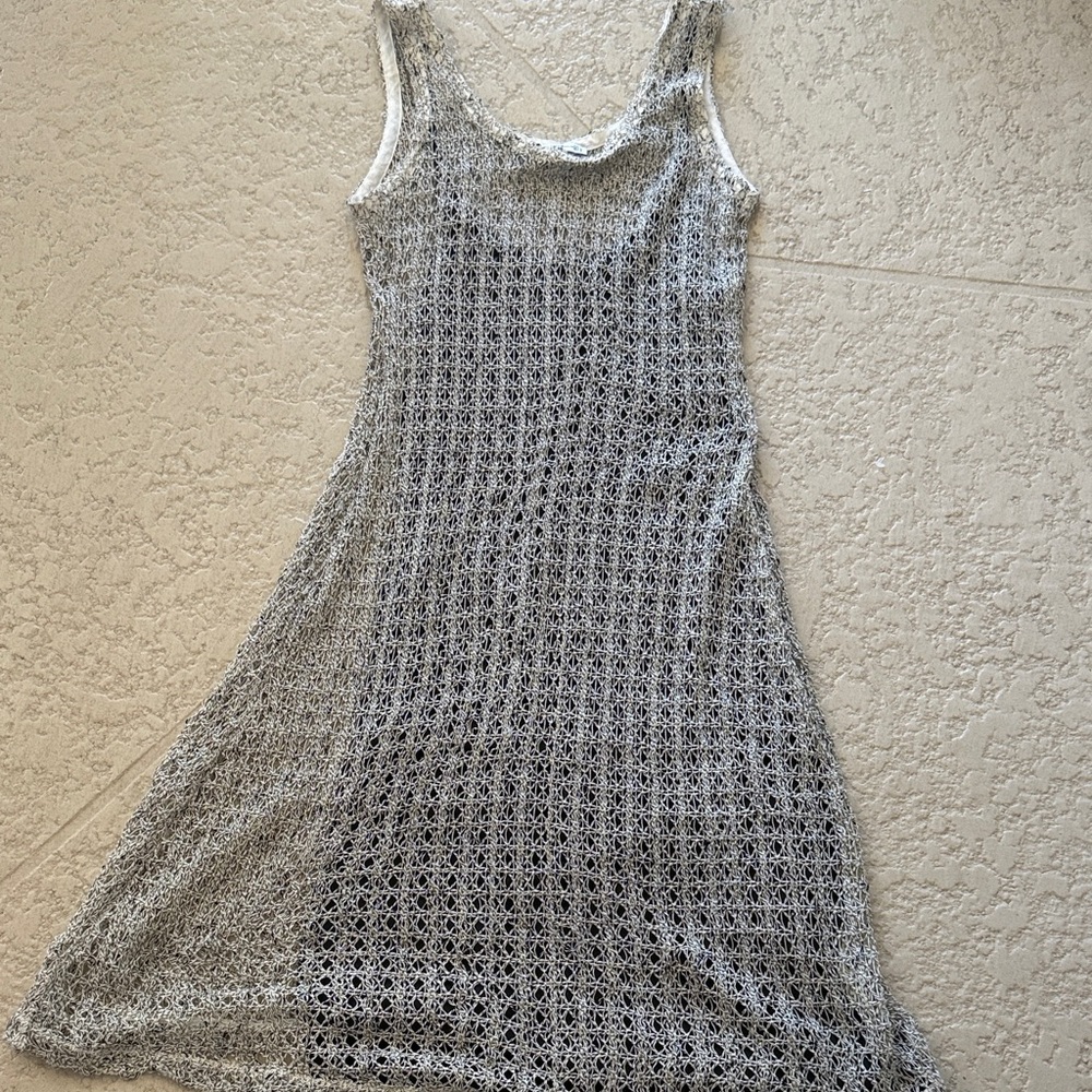 MNG Elegant Black and Taupe Crochet Lace 2 layer Dress sz large